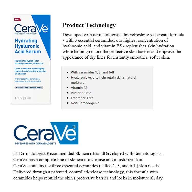 Tinh Chất Retinol Tái Tạo Da Cerave Với Ceramides & Axit Hyaluronic Chống Nhăn Làm Mịn Da 30Ml Kem Làm Trắng Da Nicotinamide Vitamin C AubessDS