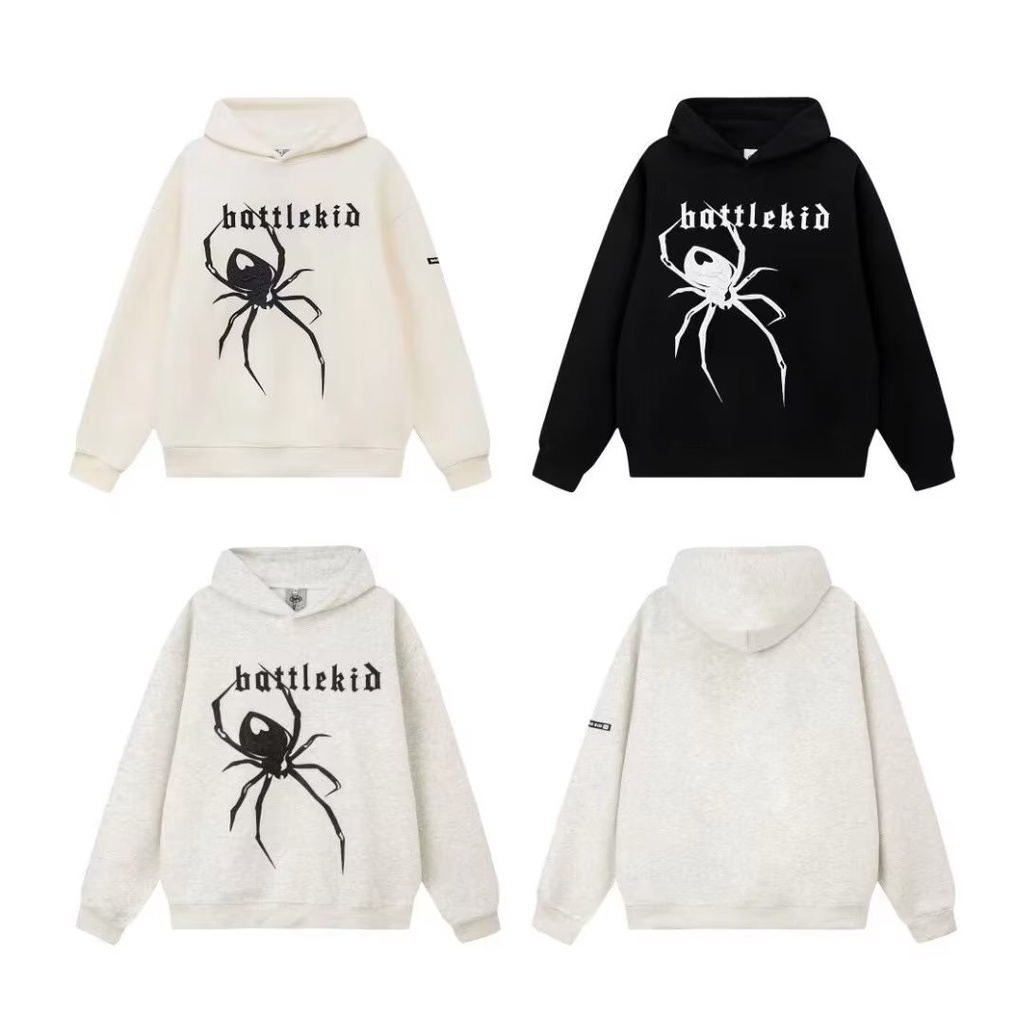 Đen Áo Khoác Hoodie Dáng Rộng In Hình Nhện Cá Tính Cho Cặp Đôi
