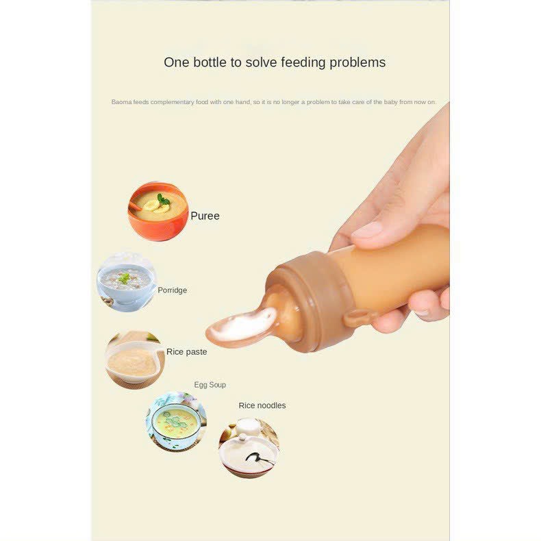 Bình ăn dặm silicon 2 đầu thay Muỗng và Núm Nhai kèm hộp nhựa cho bé CarynShop