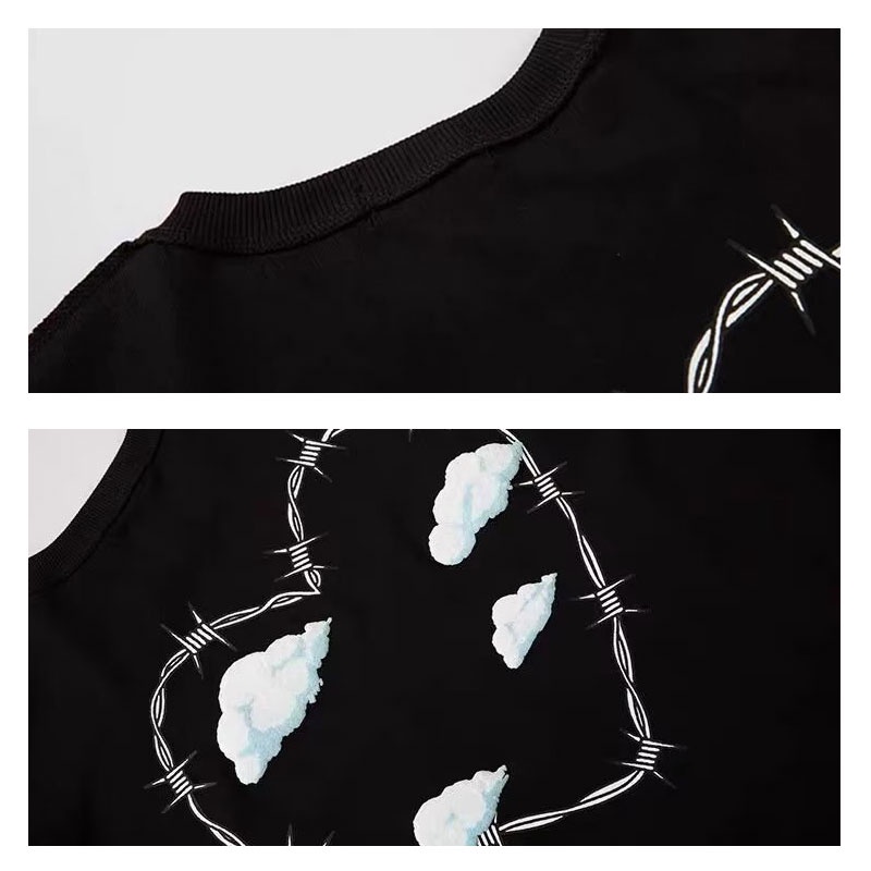 Áo sweater Tay Dài Dáng Rộng In Hình Trái Tim Màu Tối Phong Cách hip hop Đường Phố Âu Mỹ Cho Nam