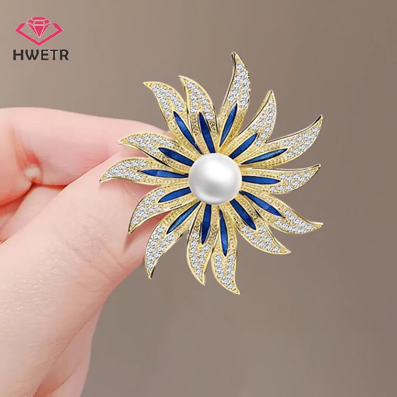 Trâm Cài Áo Hình Hoa Hướng Dương Đính Ngọc Trai Cao Cấp Mới