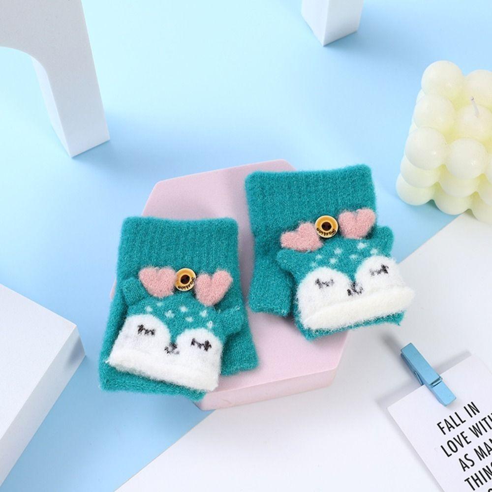 Găng Tay Dệt Kim Dày Dặn Hở Ngón Giữ Ấm Mùa Đông Cho Bé