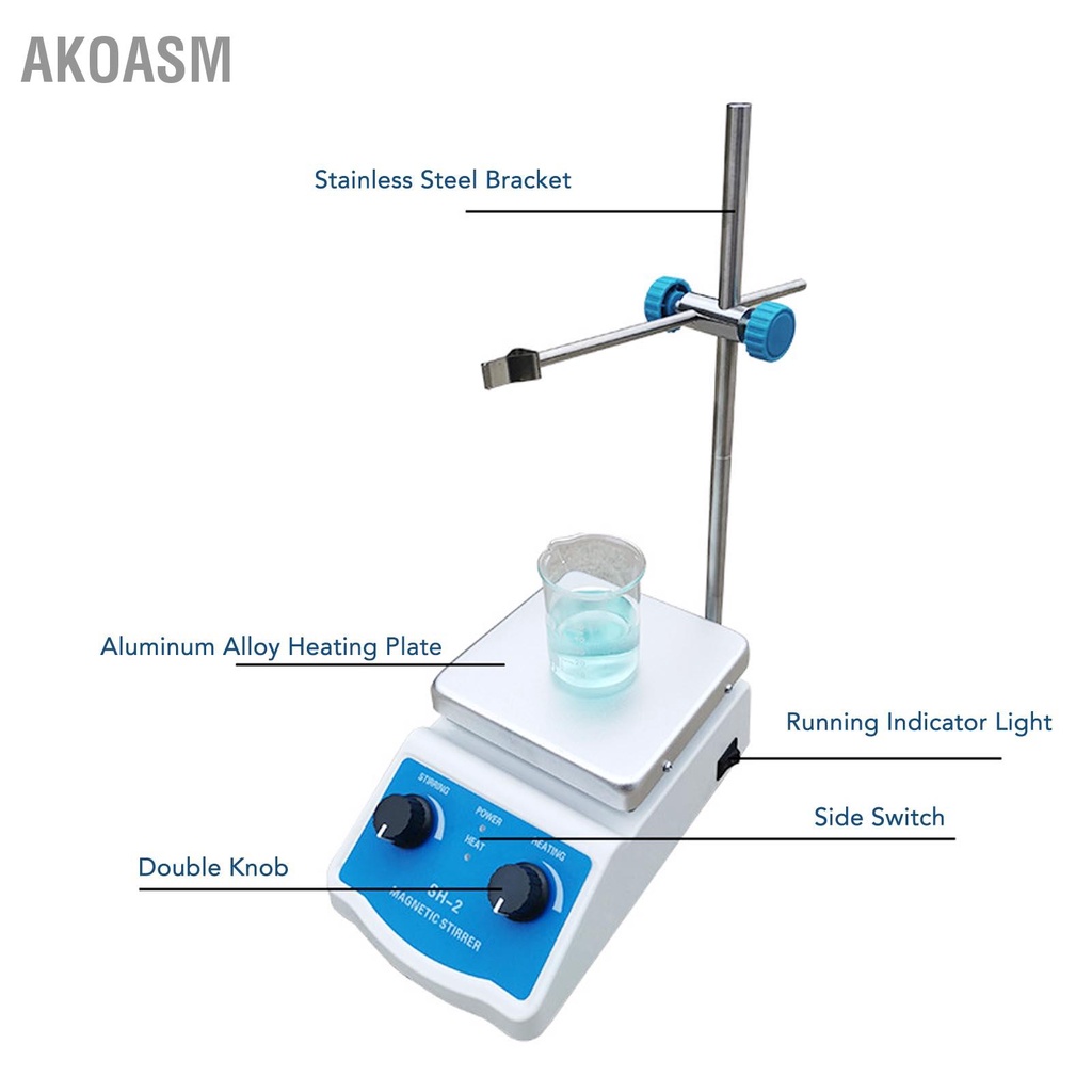 Máy khuấy từ gia nhiệt, máy khuấy thí nghiệm, 662 ℉ 350oC 2000ml 100‑1600RPM Điều chỉnh vô cấp cho phòng thí nghiệm AKOASM