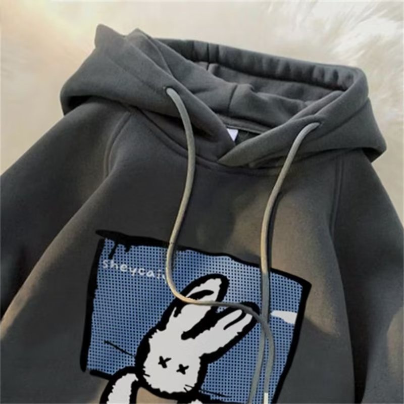 Áo hoodie dáng rộng thời trang cho nam size M-8XL cotton Nhung Dày Dặn Tay Dài In Họa Tiết Thỏ Và Chữ Thời Trang Cho Cặp Đôi