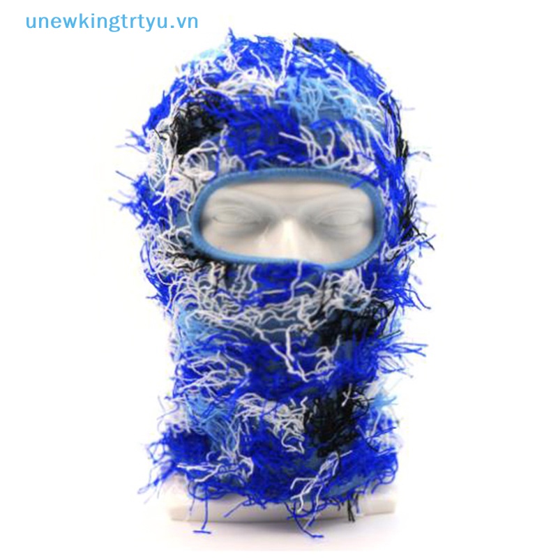 Unewtyu Mũ Len Trùm Đầu Kèm Khẩu Trang Che Mặt Họa Tiết Rằn Ri Phong Cách hip hop balaclava