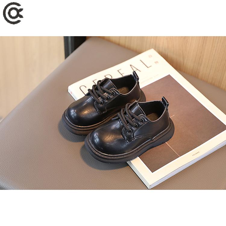 Giày Da Đế Mềm Màu Trơn Cột Dây Chống Trượt Thời Trang Cho Bé