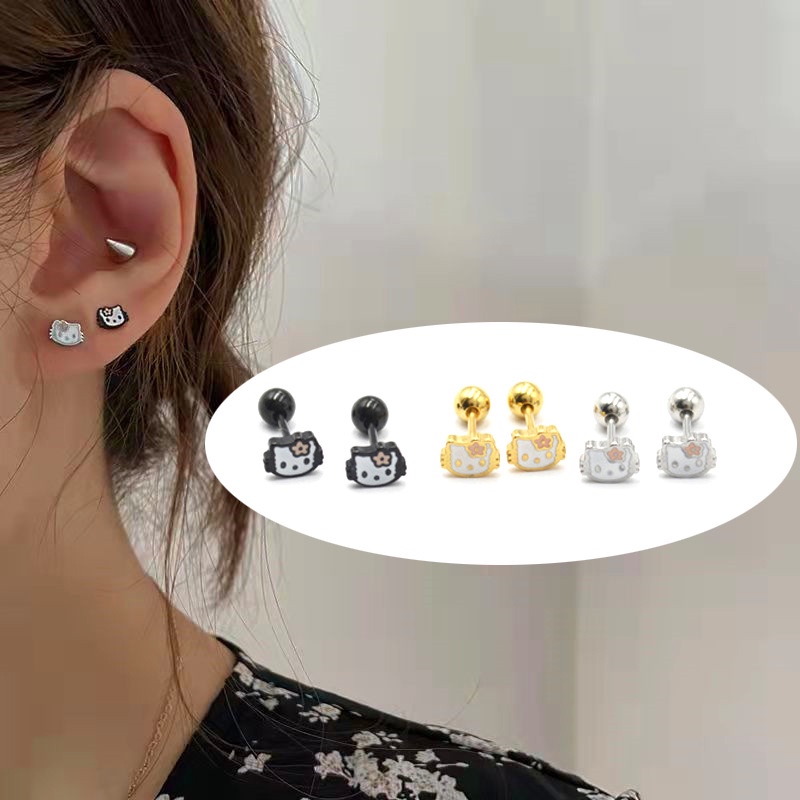 Dễ Thương Bông Tai Thép Titan Không Phai Hình hello kitty Đáng Yêu
