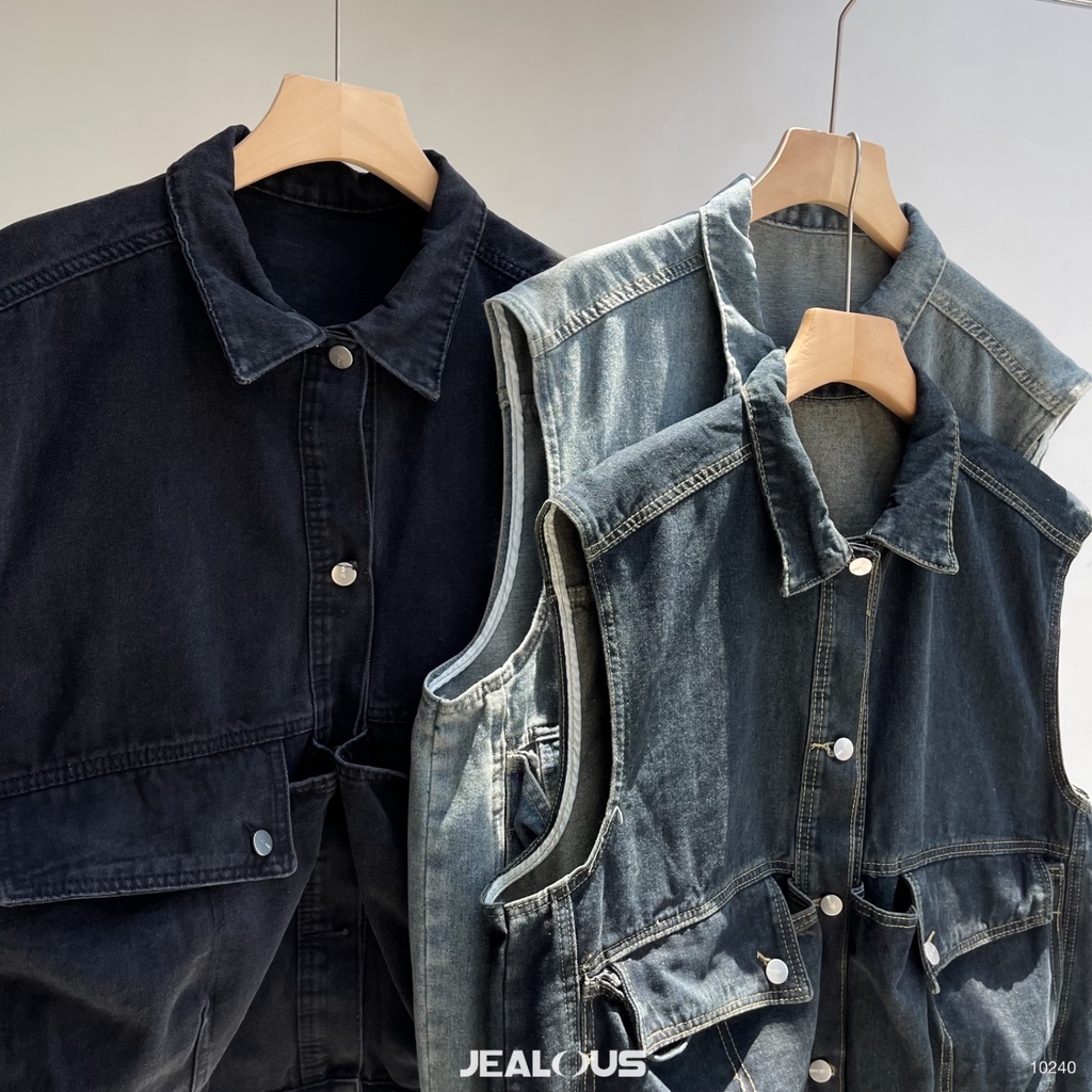 Áo gile denim túi hộp to - 10240
