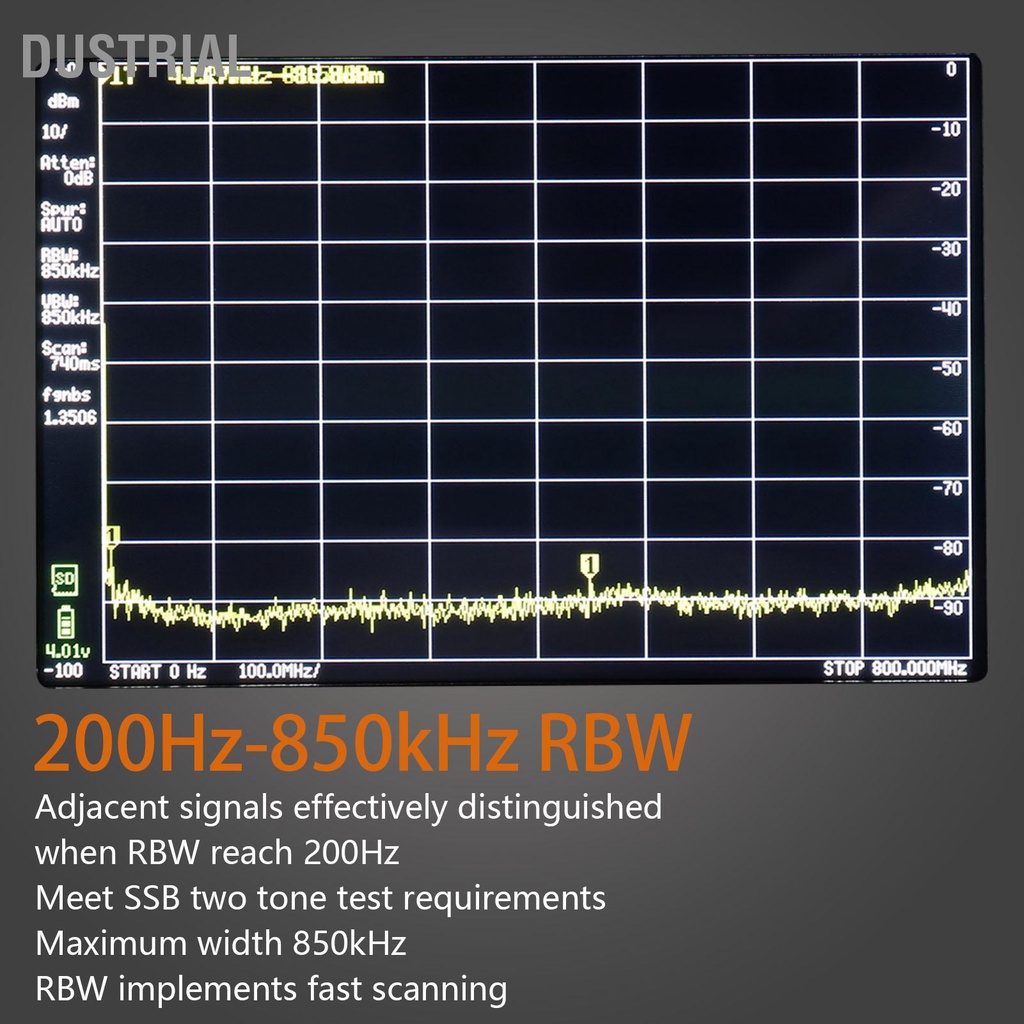 Dustrial Máy phân tích tần số quang phổ Màn hình LCD TFT 4in 100k đến 5 3 GHz đầu ra phát RF có thẻ lưu trữ