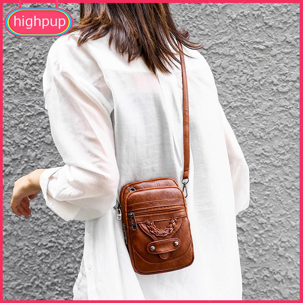 Túi Đeo Vai mini Bằng Da pu Mềm Màu Trơn Có Dây Kéo Dành Cho Bạn Nữ