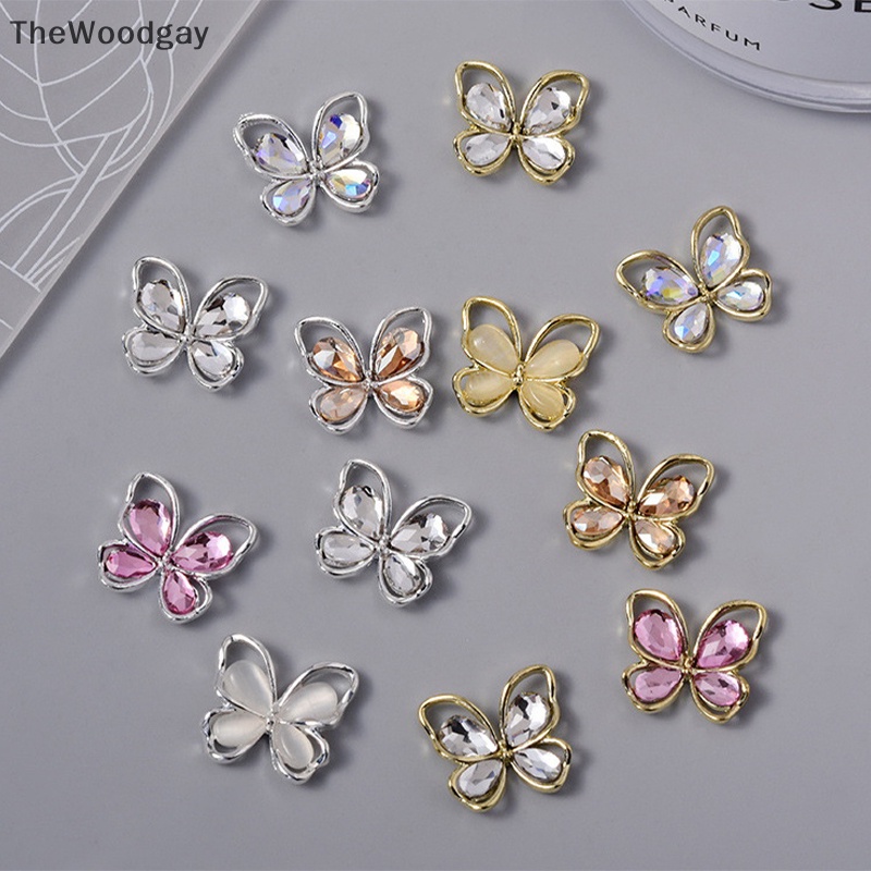 Bộ 5 Phụ Kiện Đính Trang Trí Móng Tay Hình Bướm 3d Bằng Hợp Kim Kích Thước 14.5x13mm