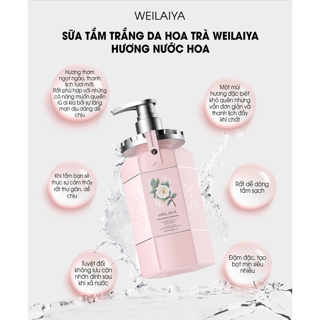 Sữa Tắm Trắng Da Hoa Trà Weilaiya Niacinamide Shower Gel