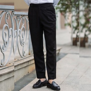 Sidetab Trousers Đen trơn vải Wool Quần âu nam chính hãng Asemando chuẩn Sartorial