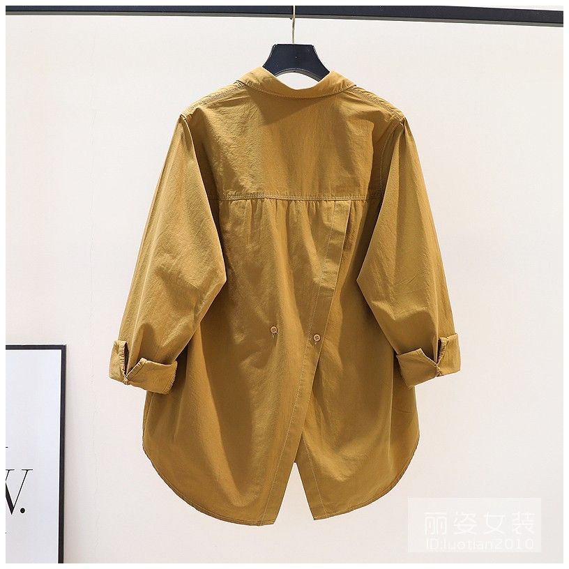 Lưng Áo Sơ Mi Tay Dài Dáng Rộng Xẻ Tà Thời Trang Cho Nữ