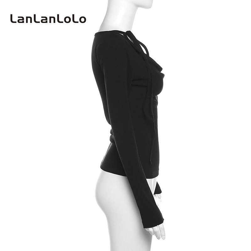 Lanlanlolo Áo Tay Dài Cổ Chữ v Màu Trơn Dáng Ôm Thời Trang 2023 Dành Cho Nữ