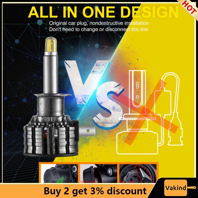 Vakind 1 Cặp Đèn Pha led h1 g11 mini Độ Sáng Cao 6000k 60w 360 Độ Đa Năng Cho Xe Hơi