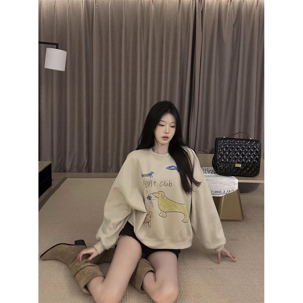 Áo Sweater Tay Dài Cổ Tròn In Họa Tiết graffiti Hoạt Hình Thời Trang Mùa Thu Hàn Quốc 2023 3n
