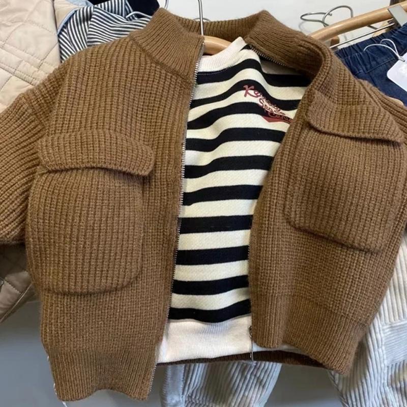 Áo Khoác cardigan Dệt Kim Màu Trơn Phong Cách Hàn Quốc Thời Trang Mùa Thu Cho Bé Trai