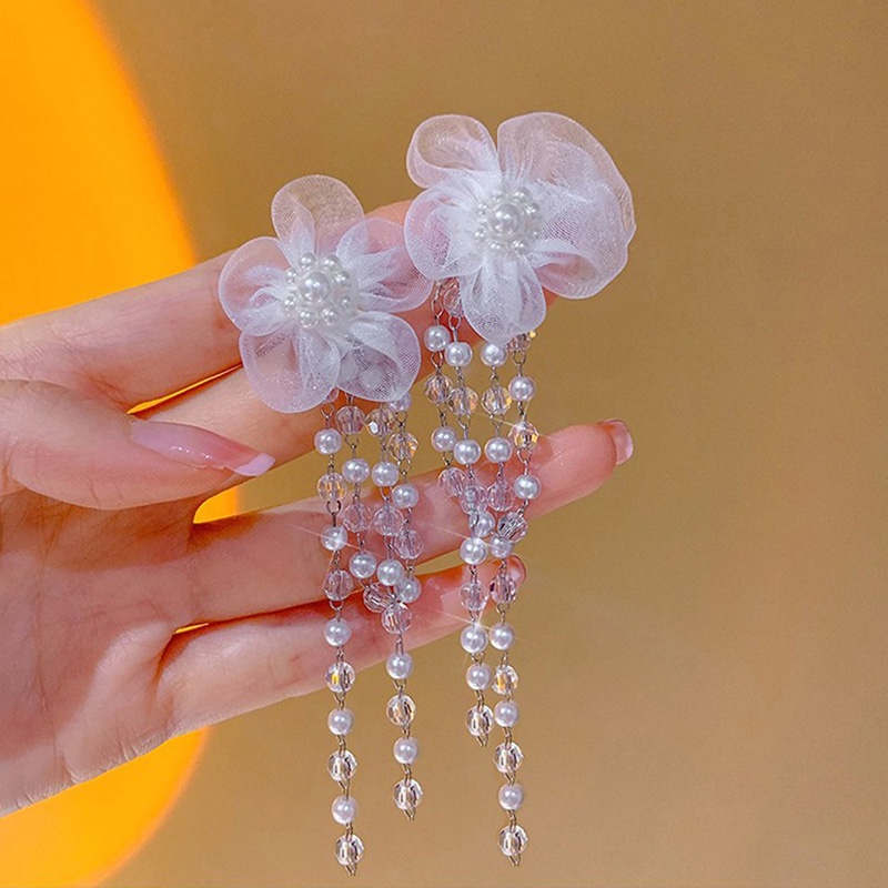 Bông Tai Tua Rua Dáng Dài Đính Hoa Ngọc Trai Sang Trọng