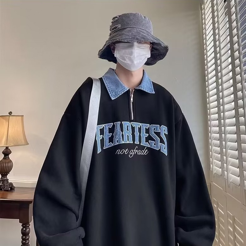 Áo polo Tay Dài Có Khóa Kéo Dáng Rộng Thời Trang Hàn Quốc Cho Nam