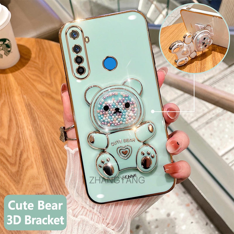 Ốp lưng realme 5 5i 5s 6i c3 5 pro Ốp Điện Thoại tpu Dẻo Mạ Màu 3D In Hình Gấu Nhỏ Đáng Yêu Có Giá Đỡ Cho realme 5 5i 5s 6i c3 5 pro
