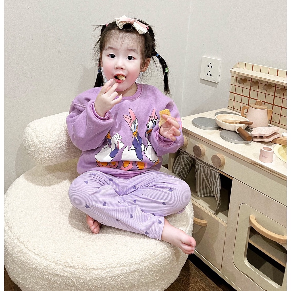 ✨BÁN SỈ✨BN0045- Bộ nỉ tim màu tím VỊT trẻ em VNXK