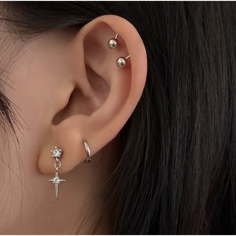 We flower Bông Tai Mạ Bạc 925 Hình Thánh Giá Đính Đá Thời Trang Dành Cho Nam Và Nữ