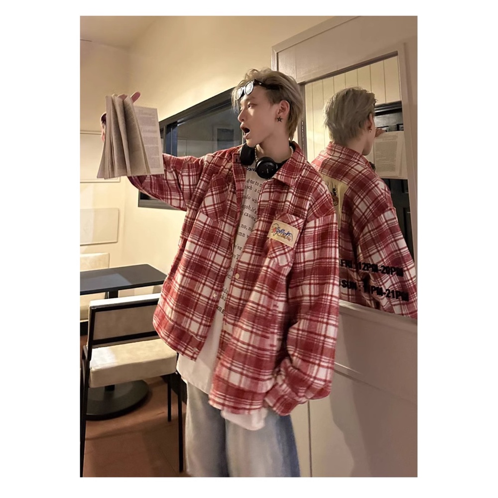 Áo Sơ Mi Tay Dài Dáng Rộng Họa Tiết Kẻ Sọc Màu Sắc Thời Trang Đường Phố Mỹ Cho Nam Và Nữ