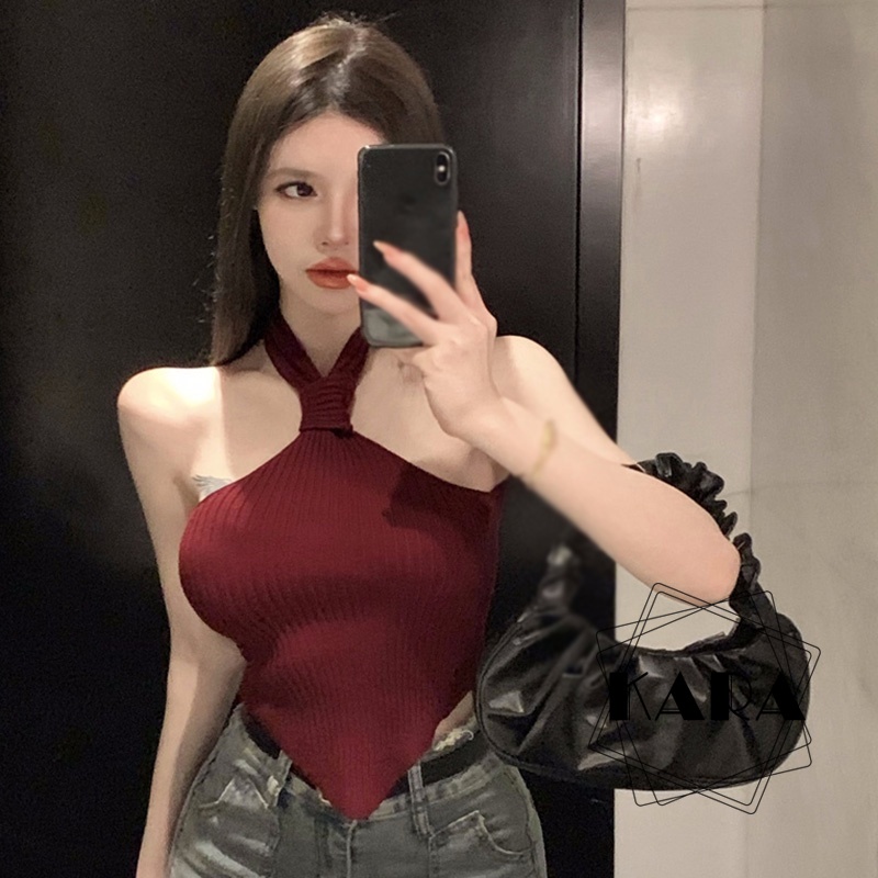 Áo Hai Dây Dệt Kim Màu Sắc Đơn Giản Cho Nữ