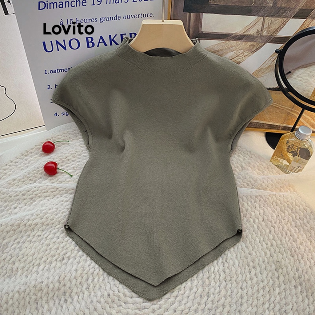 Áo dệt kim croptop Lovito không tay kết cấu không đối xứng màu trơn thường ngày cho nữ LNA08005 (màu cà phê)