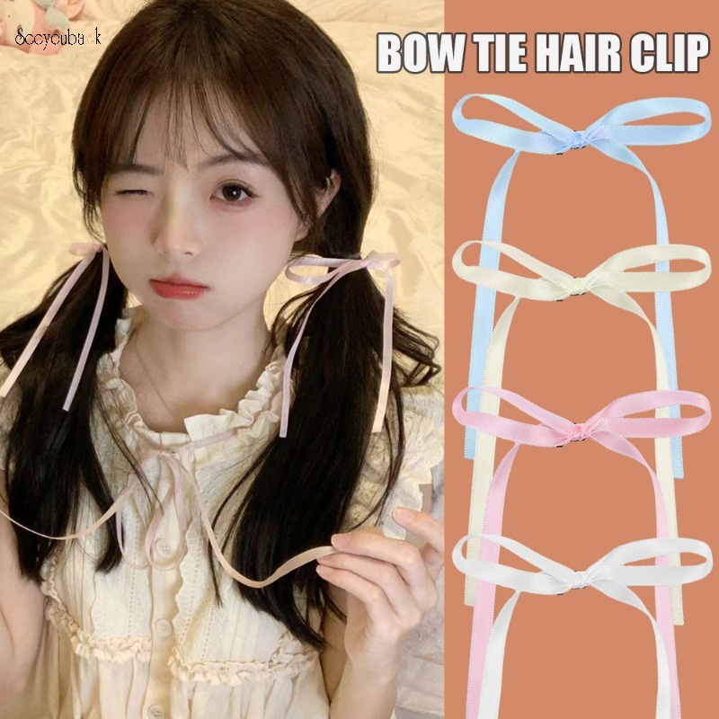 Mới Kẹp Tóc Nơ Ruy Băng Dài Màu Kẹo Ngọt Ngào Siêu Nữ Tính