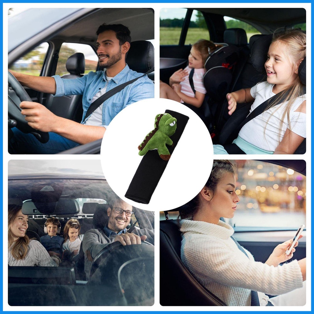 Vỏ Bọc Dây Đai An Toàn Xe Hơi Hình Khủng Long Màu Xanh Lá Dễ Thương