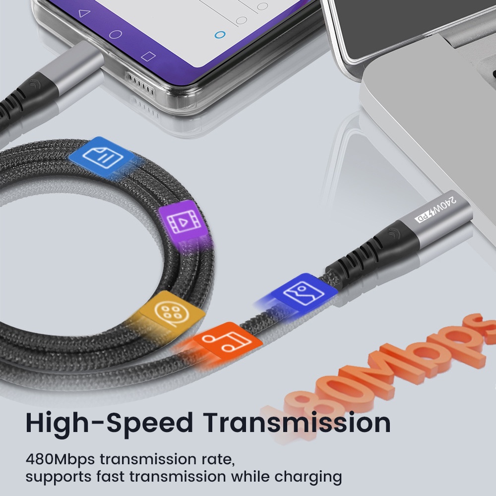 Elough PD 240W Elbow Super Fast Charging Cable Type C To Type C Wire Cable Data Cord