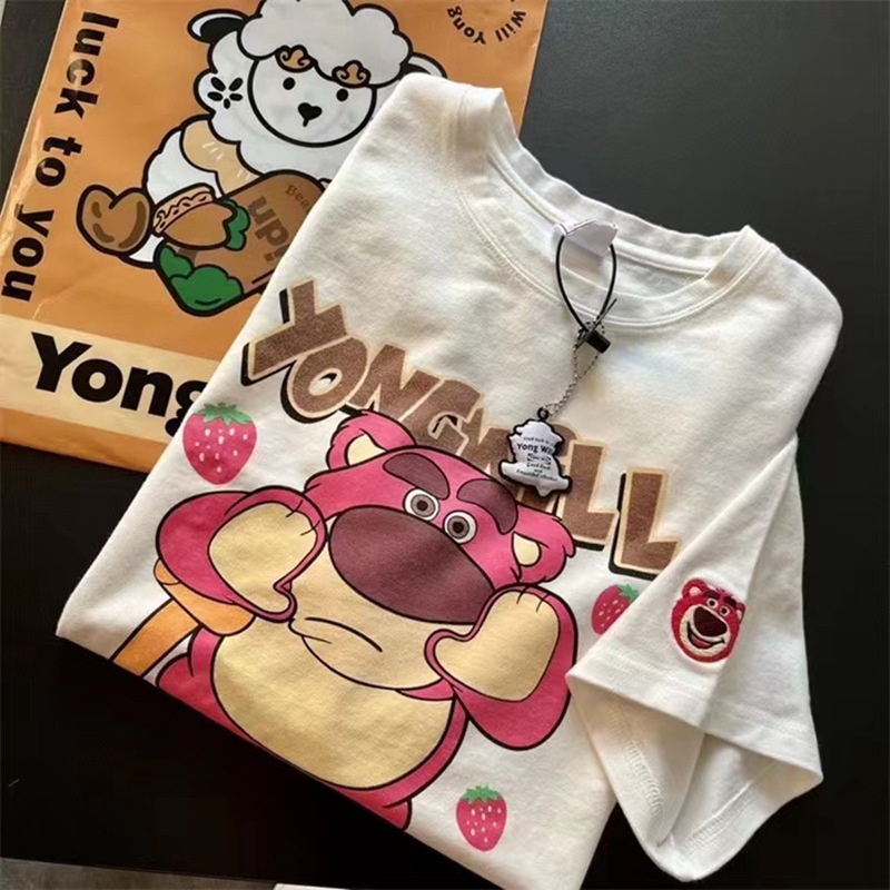 Quần áo gấu dâu bộ quần áo gấu dâu Hoạt Hình Áo Thun Tay Ngắn Dáng Rộng In Họa Tiết Gấu Và Dâu Tây Dễ Thương Thời Trang Mùa Hè 2023 Cho Nữ