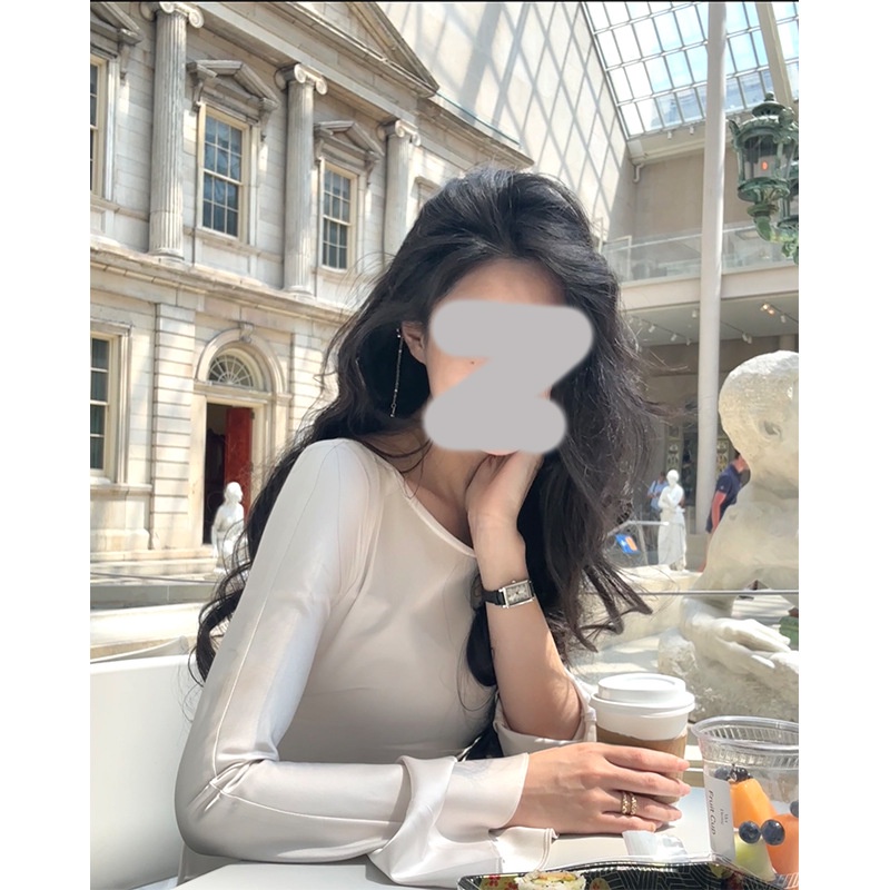 One Đầm Đuôi Cá Tay Dài Cổ Chữ V Vải satin Thời Trang Mùa Thu 2023