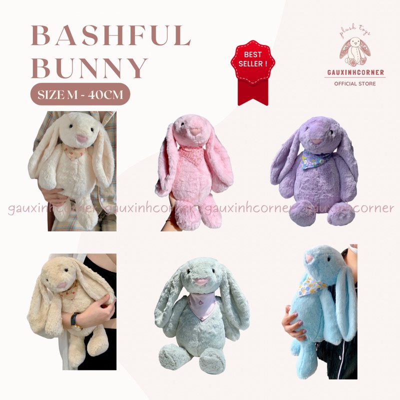 Gấu bông thỏ bông tai dài cao cấp lông mịn kèm khăn hoa dễ thương thú nhồi bông