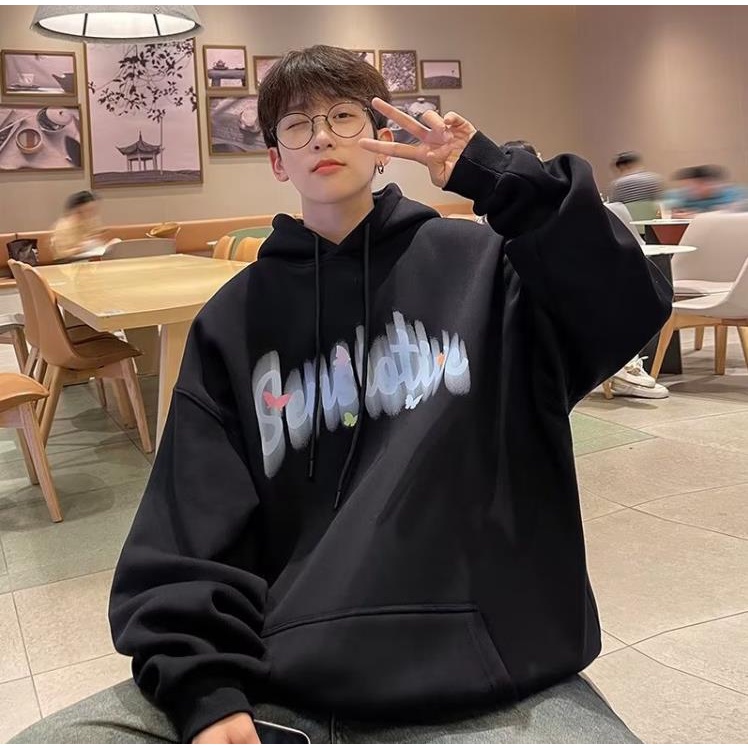 Áo hoodie Nhung Dày Dặn Tay Dài Dáng Rộng In Hình Bướm graffiti Phong Cách Mỹ Cổ Điển Thời Trang Mùa Thu Mới Dành Cho Bạn Nam size M-5XL