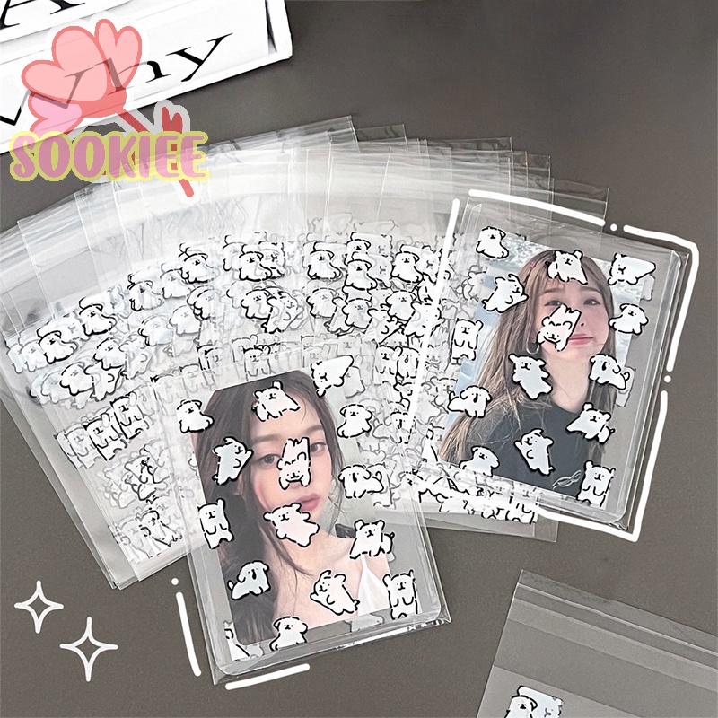 Bộ 50 Túi Đựng Ảnh Trong Suốt Tự Dính Hình Chú Chó Hoạt Hình Dễ Thương