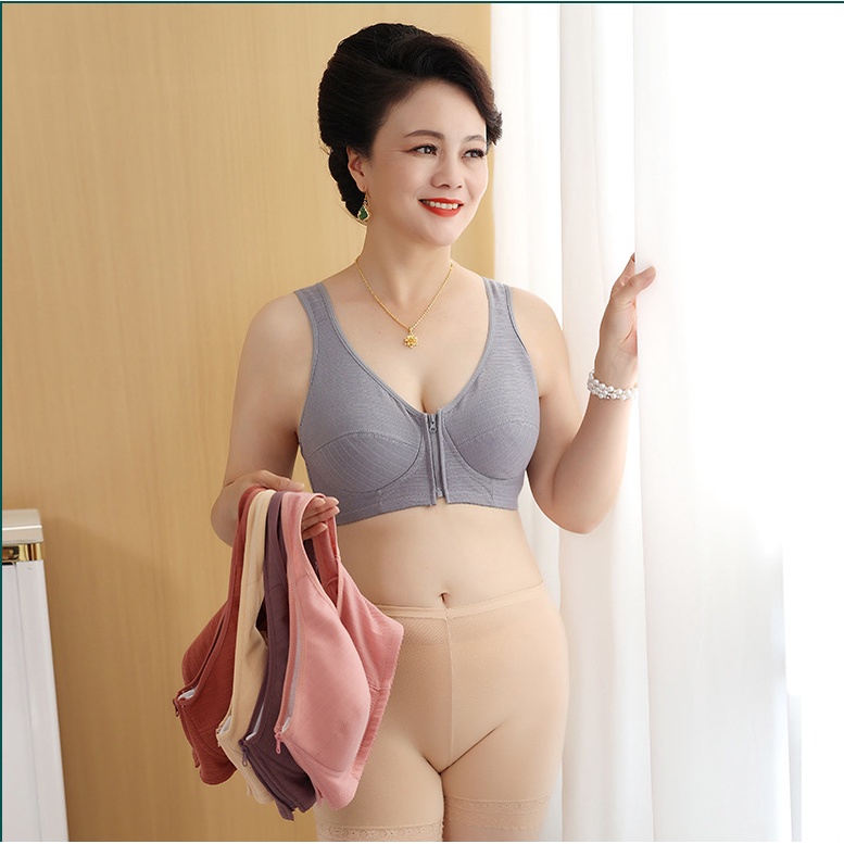 Áo Ngực cotton Mềm Không Dây Khóa Kéo Trước Cho Phụ Nữ Trung Niên 36-46
