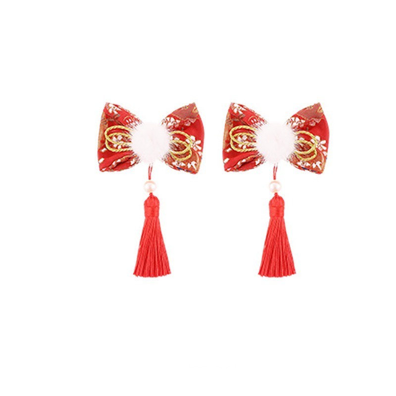 Set 2 Kẹp Tóc Đính Nơ Giả Phong Cách Trung Hoa Mừng Năm Mới Cho Bé Gái