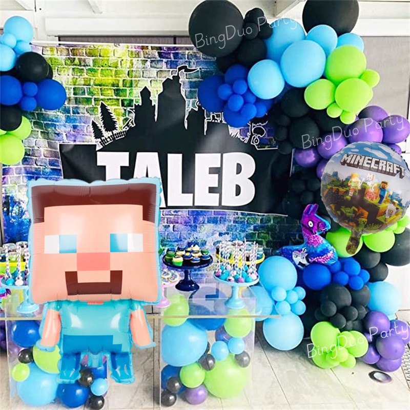 79 / 80 Chiếc Minecraft Chủ Đề Steven Bóng Bay Vòng Hoa Vòm Bộ 32 "Xanh Số 18 Inch Bóng Tròn Bé Trai