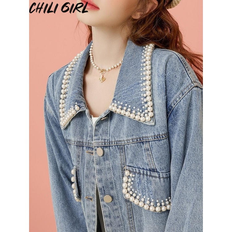 CHILI GIRL áo khoác jean áo khoác bomber trendy Sôi động Thoải mái unique WJK2392RWL38Z230922