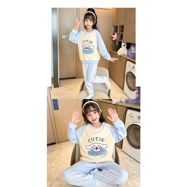 Bộ Đồ Ngủ Lông Cừu San Hô Dày 95-155cm Kiểu Hàn Quốc Thời Trang Thu Đông Cho Bé Gái