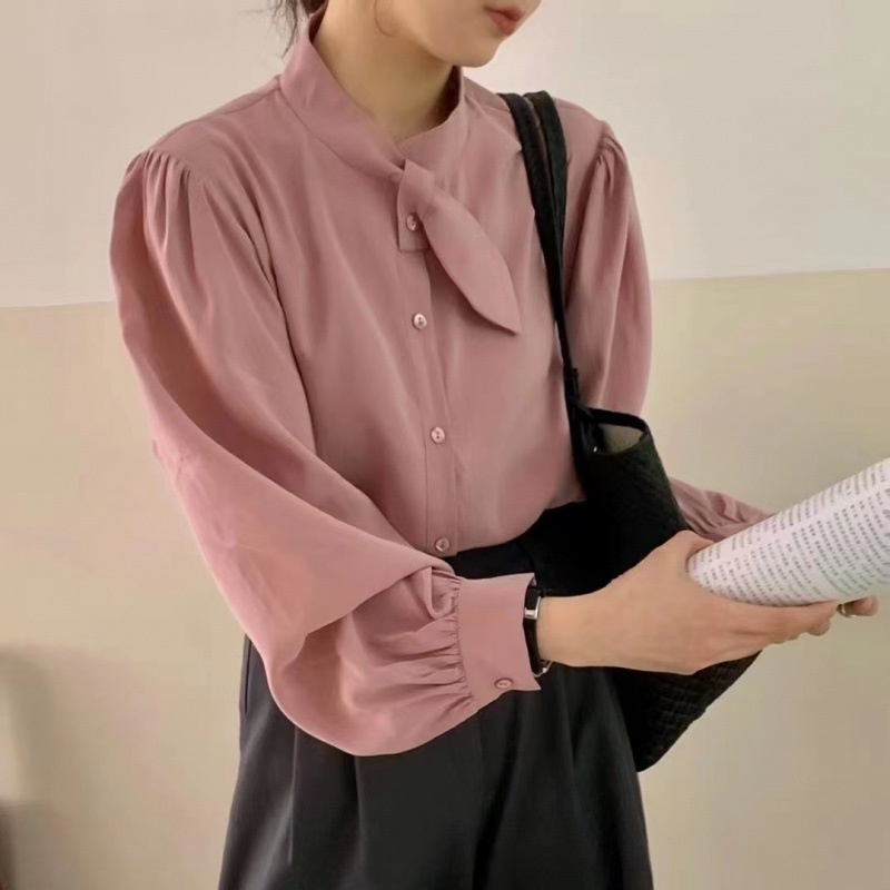 Liên Kết Với Liên Kết Với Nhau ❤ Áo Sơ Mi Tay Dài Màu Sắc Đơn Giản Thanh Lịch Cho Nữ