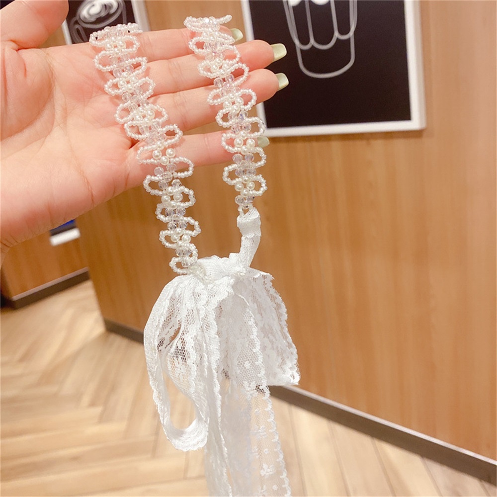 Dây Cột Tóc Lưới Đính Ngọc Trai Nhân Tạo Thắt Nơ Xinh Xắn Cho Bé Gái