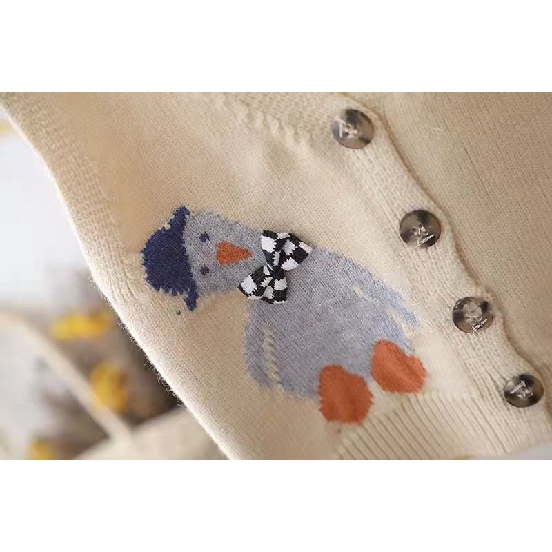 Áo gile dile gi lê len mùa đông cổ tim cúc thẳng len dệt hình vịt đáng yêu mềm dày dặn Quảng Châu bé trai gái 7-19kg