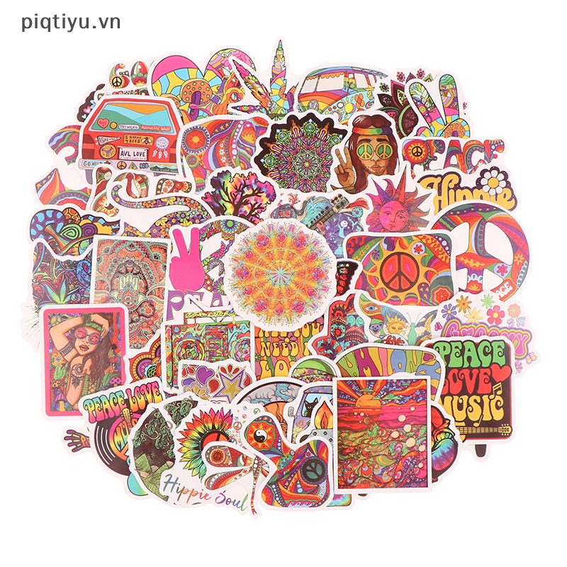 Bộ 50 sticker Dán Trang Trí Ván Trượt Hình hippie