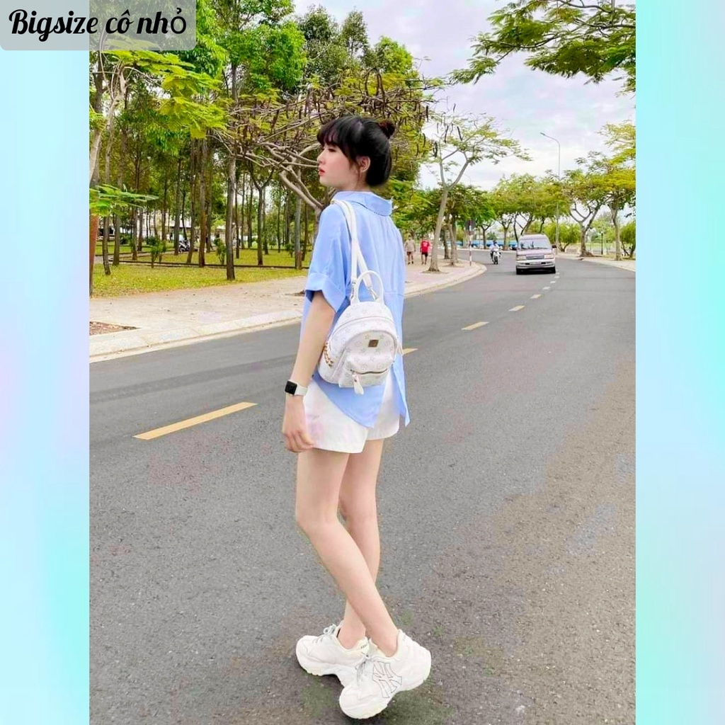 Áo Sơ Mi Nữ Bigsize Cộc Tay Xẻ Lưng Cài Cúc Sau,Áo Sơ Mi Kiểu Dễ Thương Vải Lụa Chéo AT10