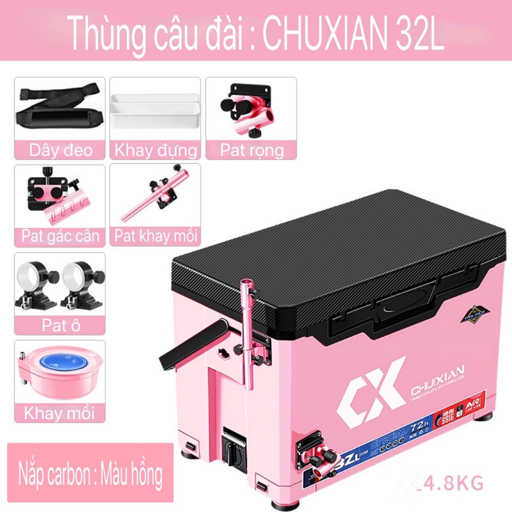 Thùng câu đài CX CHUXIAN 32L màu hồng