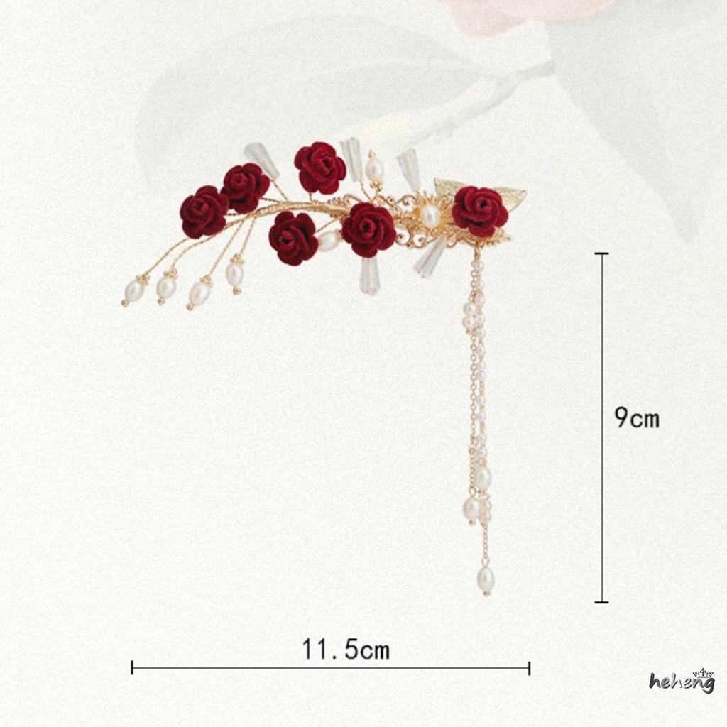 Kẹp Tóc Tua Rua Đính Hoa Hồng handmade Đính Hạt Ngọc Trai Cho Bé Gái